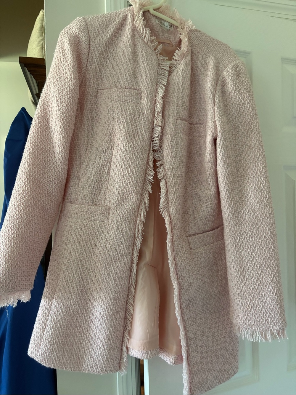 VENUS Pale Pink Fringe Tweed Blazer Coat